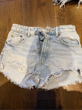 Zara Light Blue Distressed High-Rise Denim Shorts